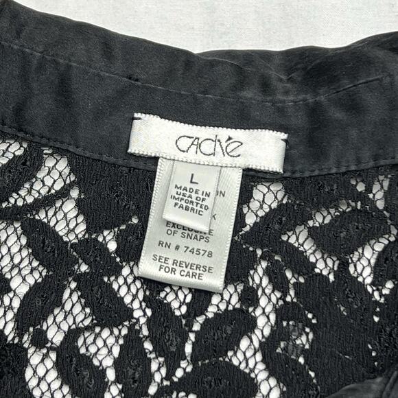 Vintage Cache Sheer Lace Collared Blouse Silk Trim Size L Y2k Grunge Classic - Picture 4 of 8